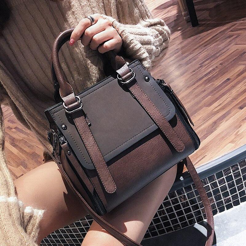 Vintage Leather Handbag Shoulder Bag Model VHL01 Zipper Closure