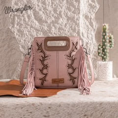 Wrangler Top Handle Boot Scroll Fringe Tote/Crossbody -Pink
