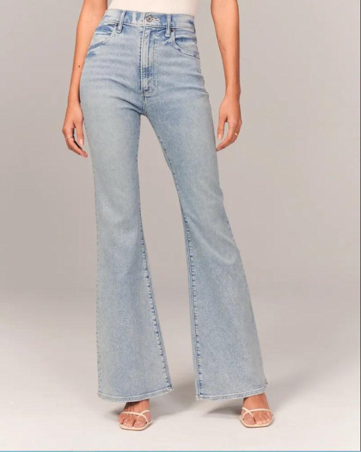 Retro Cowgirl High Waist Denim Jeans Micro Flared for Women