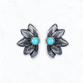 Flower Petal Stud Earrings with Turquoise Center: Silver / Turquoise