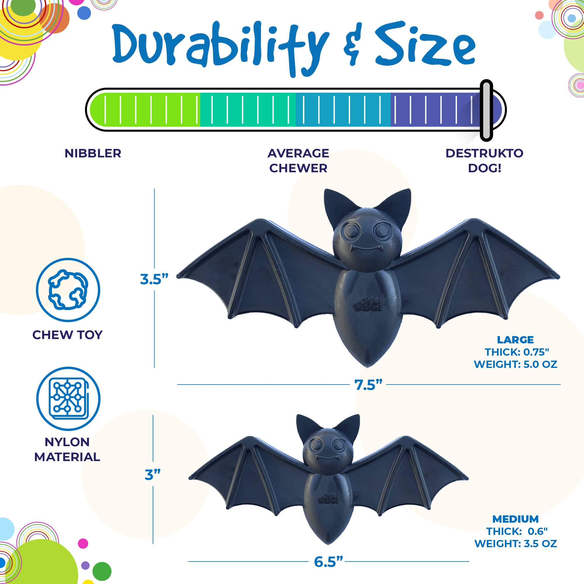 Spooktacular Vampire Bat Nylon Dog Chew Toy For Aggressive Chewers