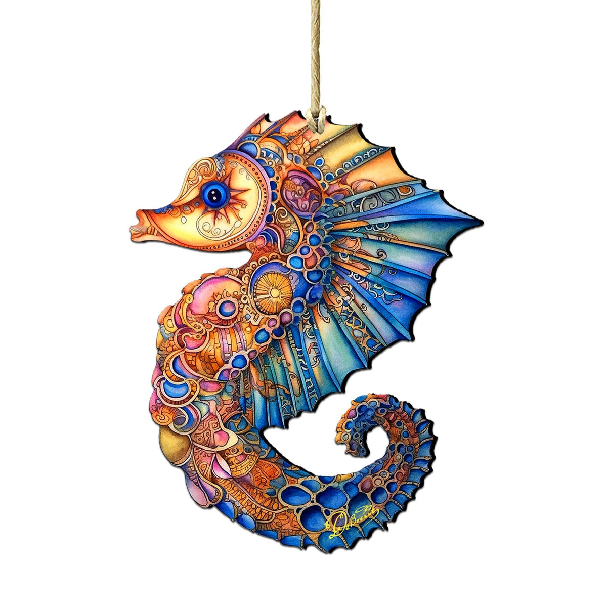 Nautical Christmas Ornaments - Mosaic Seahorse Wooden Ornaments by G.Debrekht Coastal Holiday Decor - 8688191