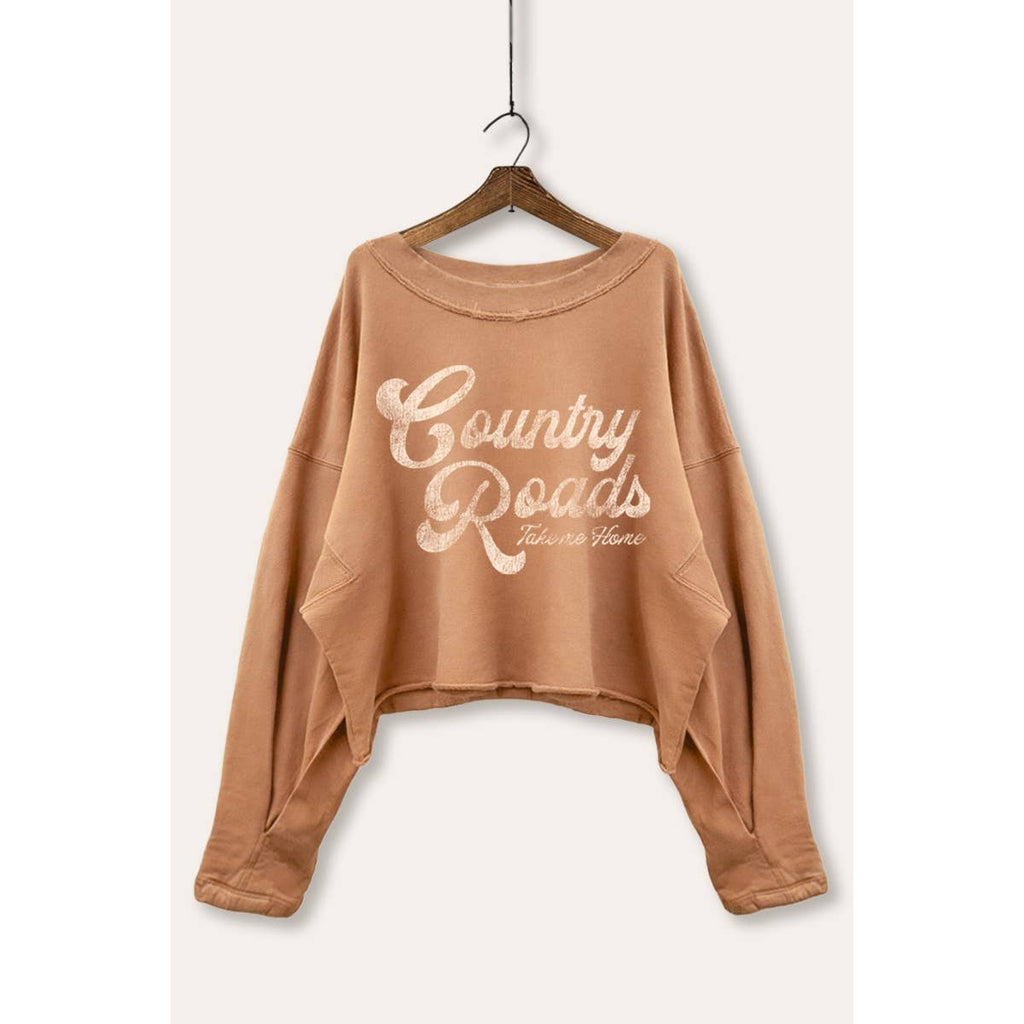 Western Country Roads Graphic Cropped Sweatshirt
