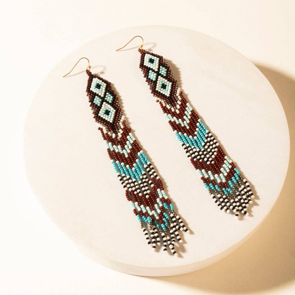 High Ranger Beaded Fringe Earrings in Saddle Blue: Saddle Blue