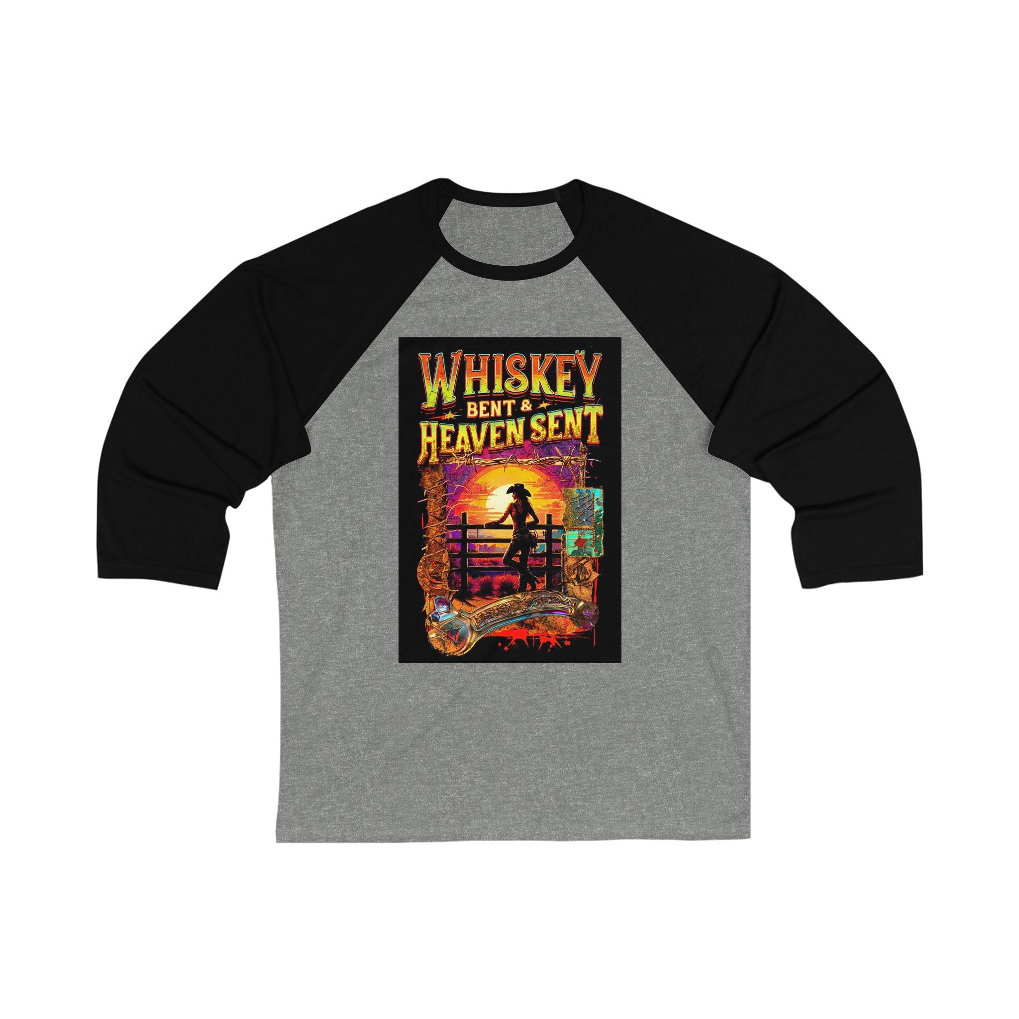 Whiskey Bent and Heaven Sent Women Three Quarter Sleeve Baseball Tee Casual WBHS304