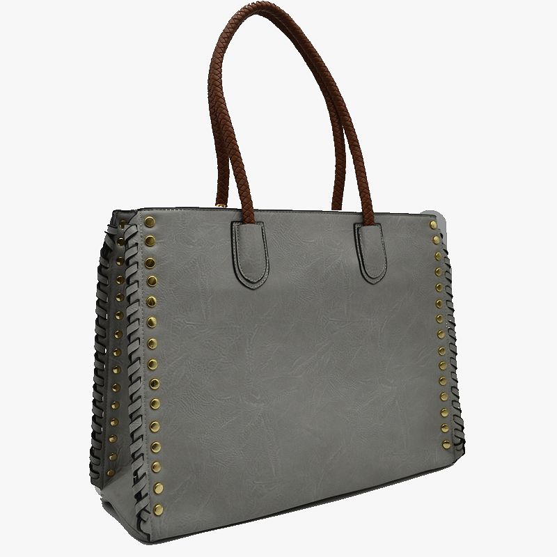 Women's Studded Faux Leather Whipstitch Shoulder Bag Tote