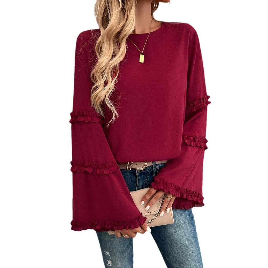 Elegant Socialite Trumpet Sleeved Top Blouse For Women