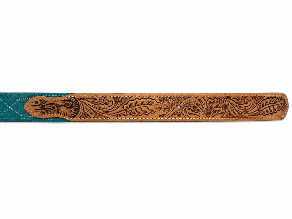 Western Stitch Genuine Suede & Hand Tooled Leather Belt -Turquoise