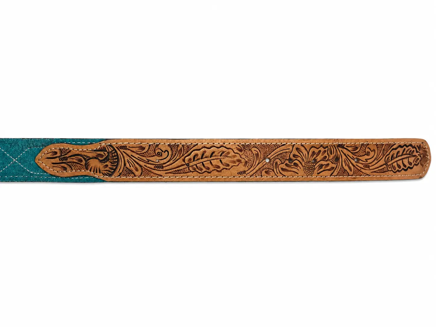 Western Stitch Genuine Suede & Hand Tooled Leather Belt -Turquoise