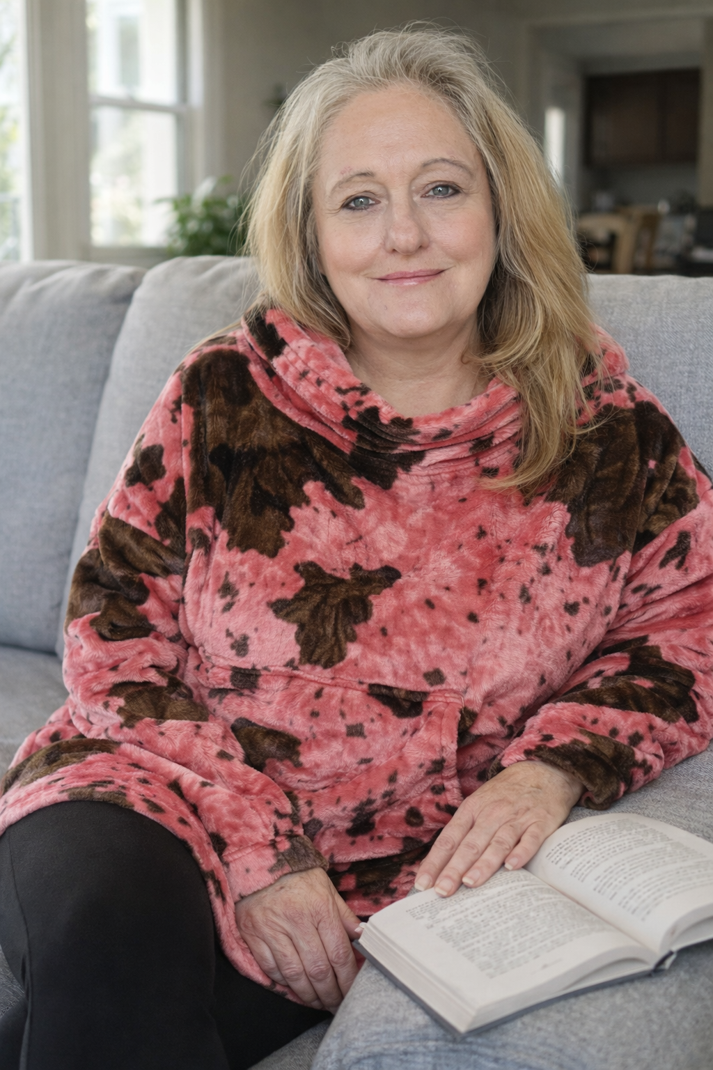 COW PRINT HOODED BLANKET SNUGGY