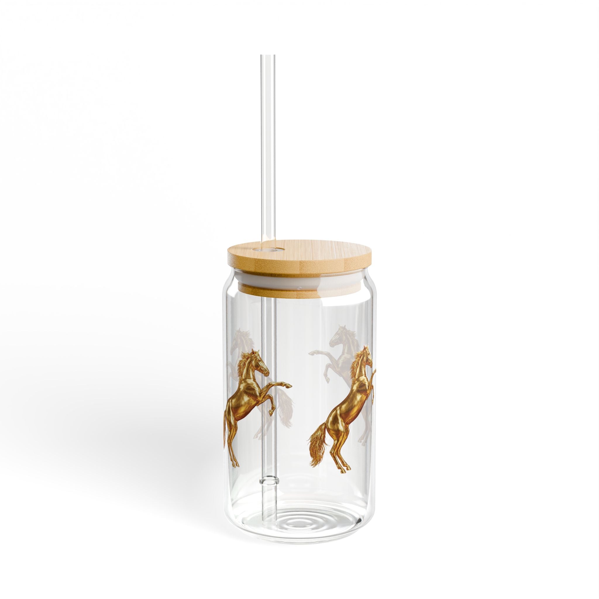 16oz Glass Sipper with Metallic Gold Rearing Stallion