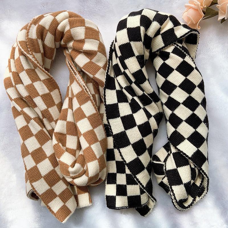 Cowgirl Chic Checkerboard Knitted Scarf CC-CKS-01 Black and White