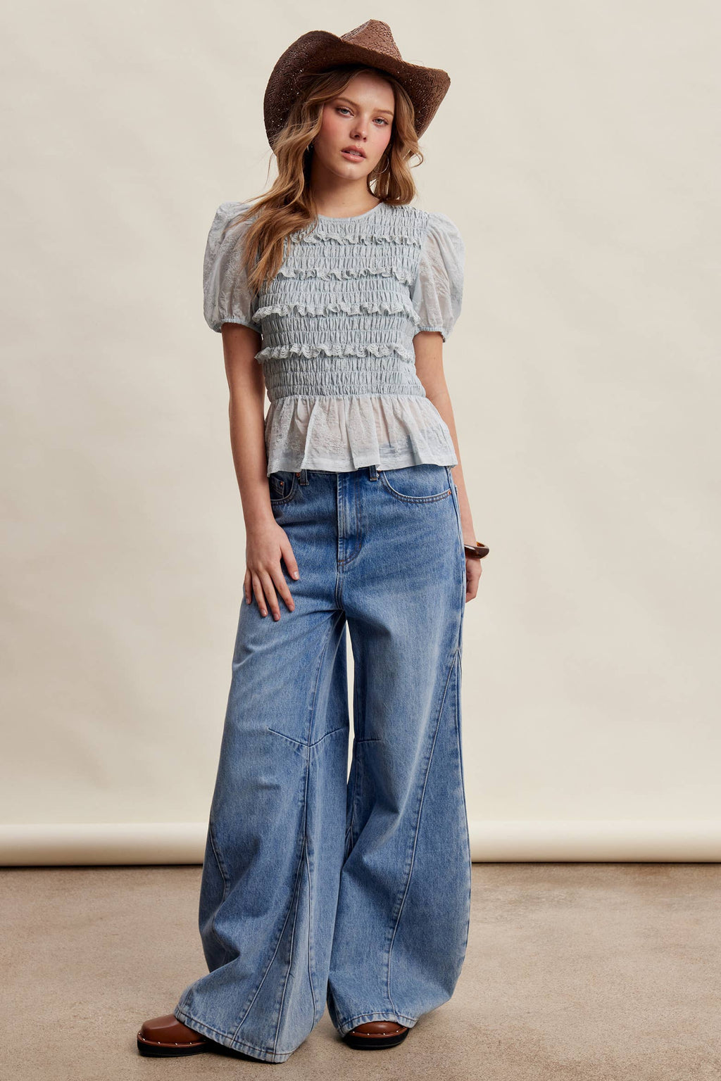 Smocked Lace Puff Sleeve Top