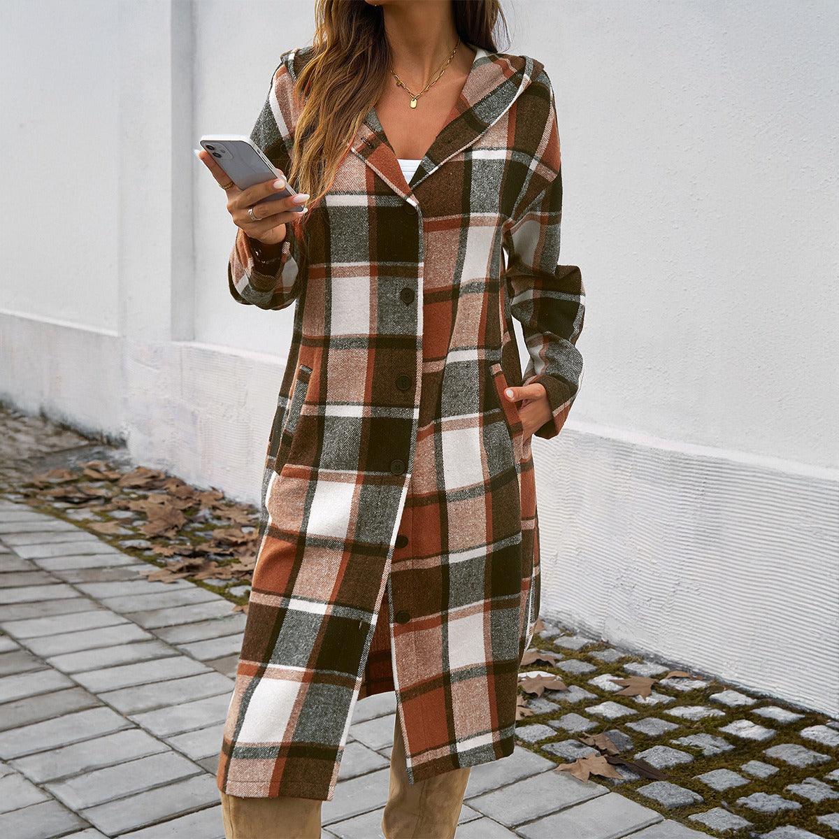 Hooded Checkered Cowgirl Jacket Model Checkerboard Outerwear