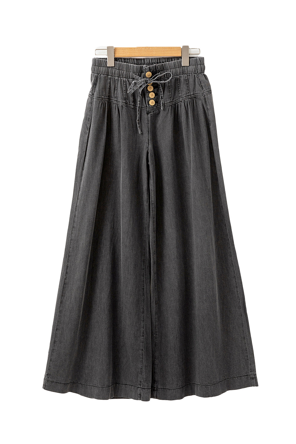 Carbon Grey Mineral Wash Button High Waist Wide Leg Jeans