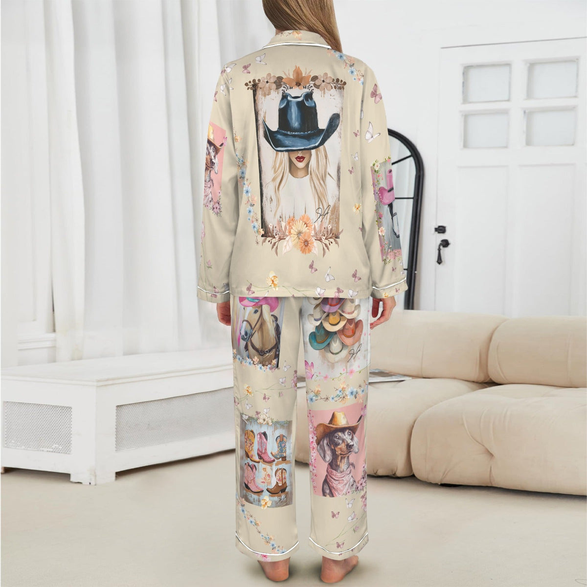 Baha Ranch Danilo Painted Cowgirl Satin Long Pajamas