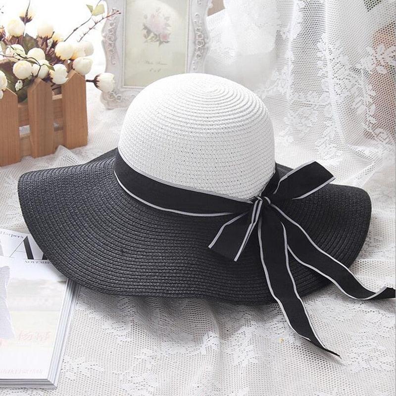 Audrey's Summer Elegance Sun Hat For Sun Protection Stripe Bow AH-SH01