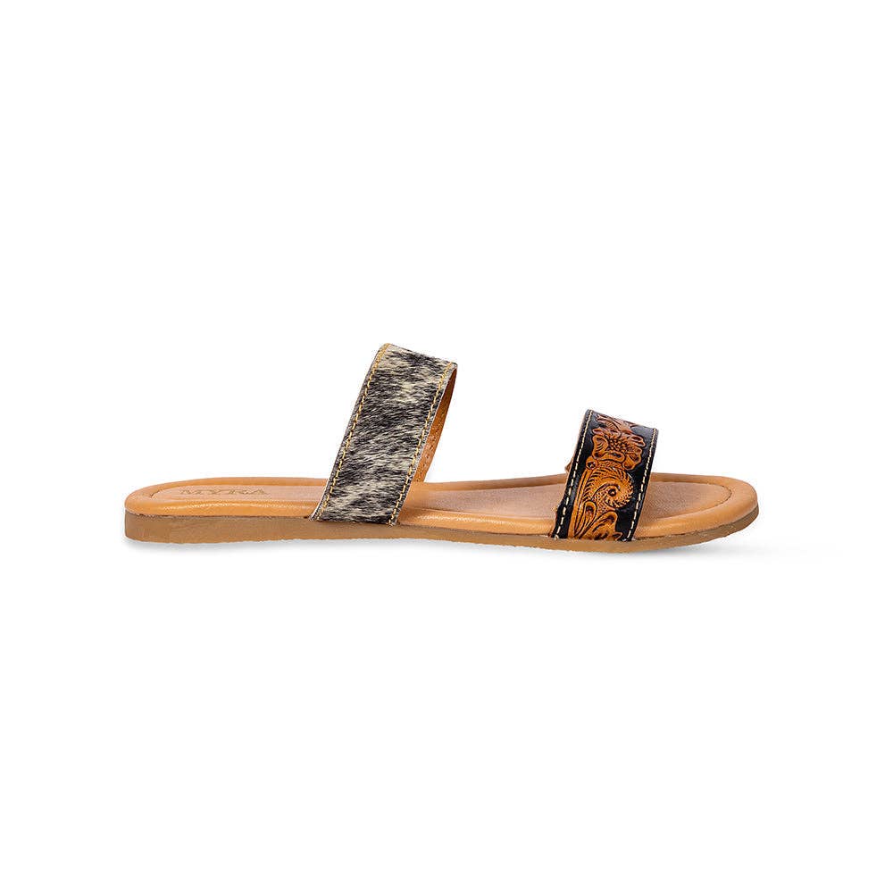 Tambra Mesa Hair-On Hide & Hand-Tooled Leather Sandals