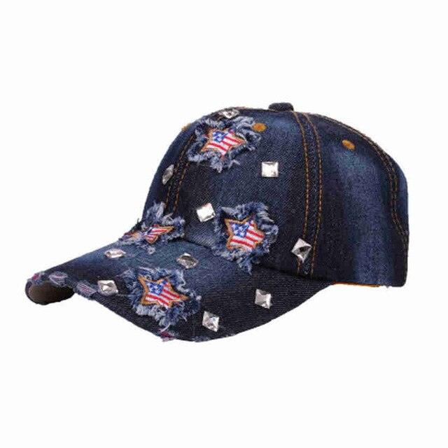 American Flag Distressed Denim Baseball Cap Sun Protection