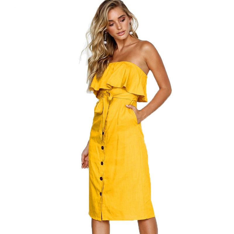 Summer Sun Strapless Button Down Dress Casual Summer Wear
