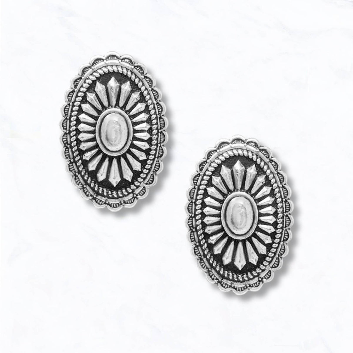 Oval Silver Concho Stud Earrings