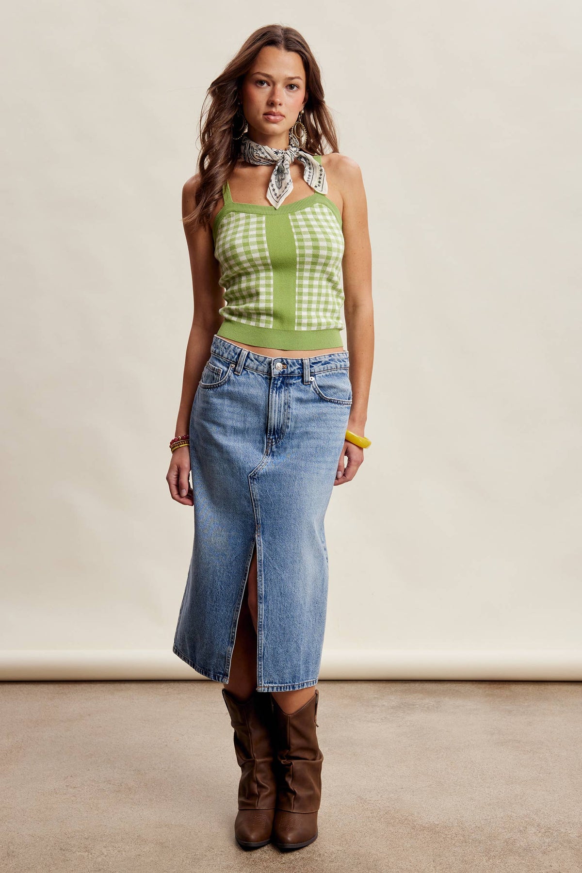 Gingham Knit Cami Tank Top