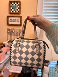 Checker Tooled Leather Speedy Crossbody — Gray