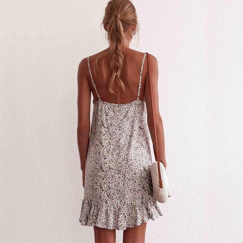 Two Piece Lace Floral Print Summer Dress Spaghetti Strap Ruffled Model 2024