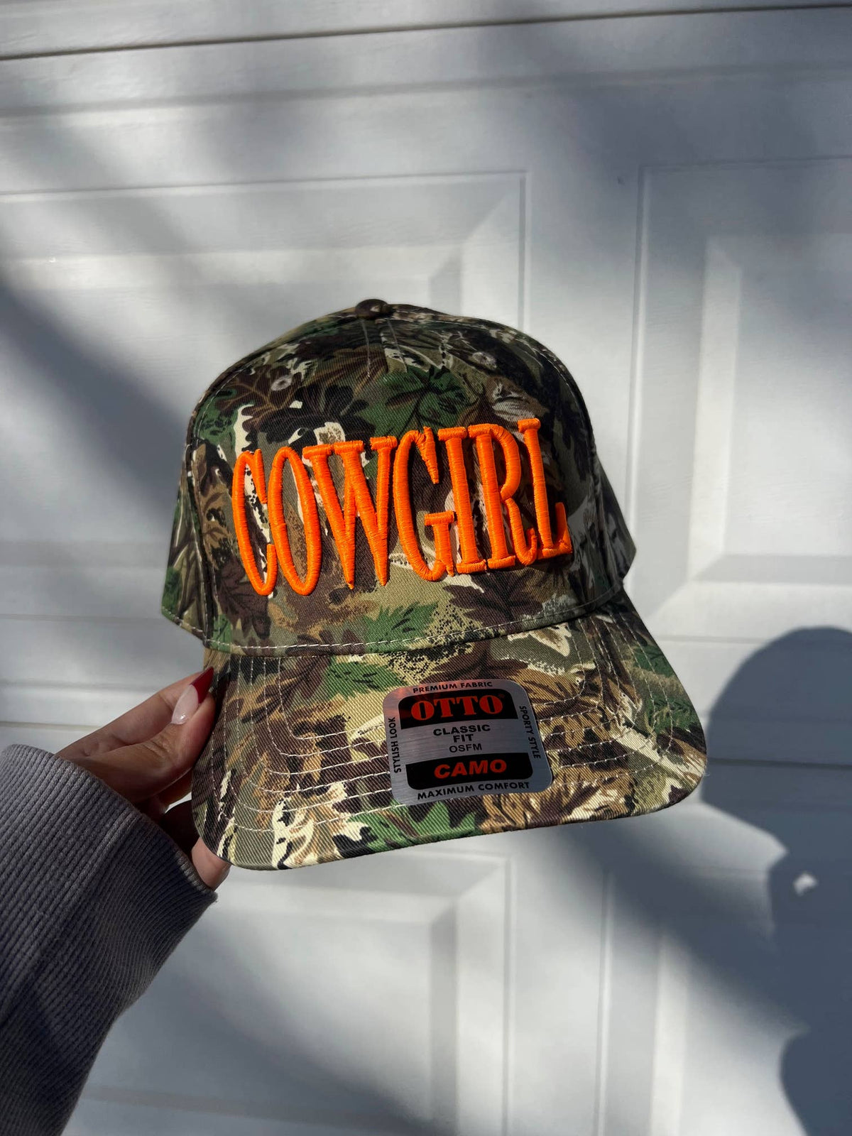 Camo Neon Cowgirl Embroidered Trucker Hat 