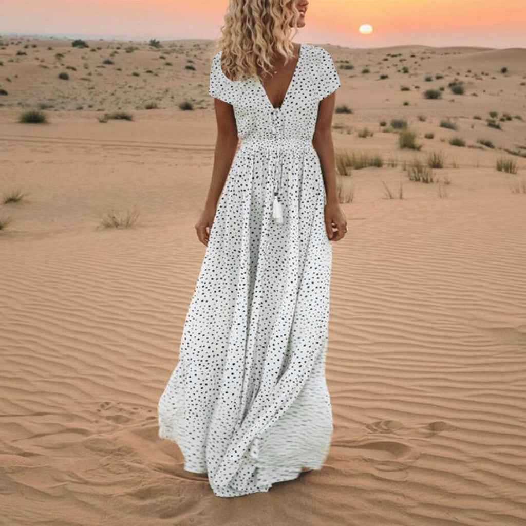 Sunset Dreams Polka Dot Boho Dress Casual Daywear Model 01