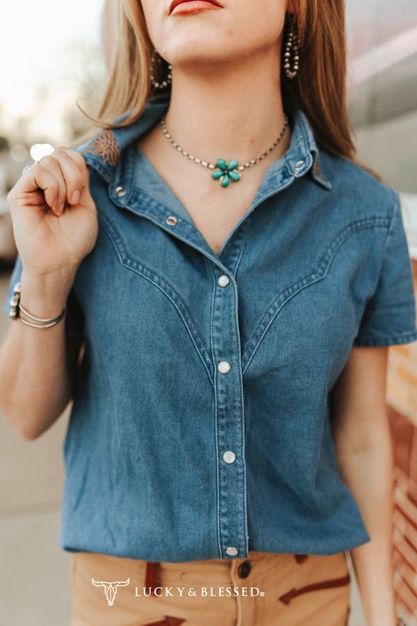 Denim Darling Pearl Snap Top