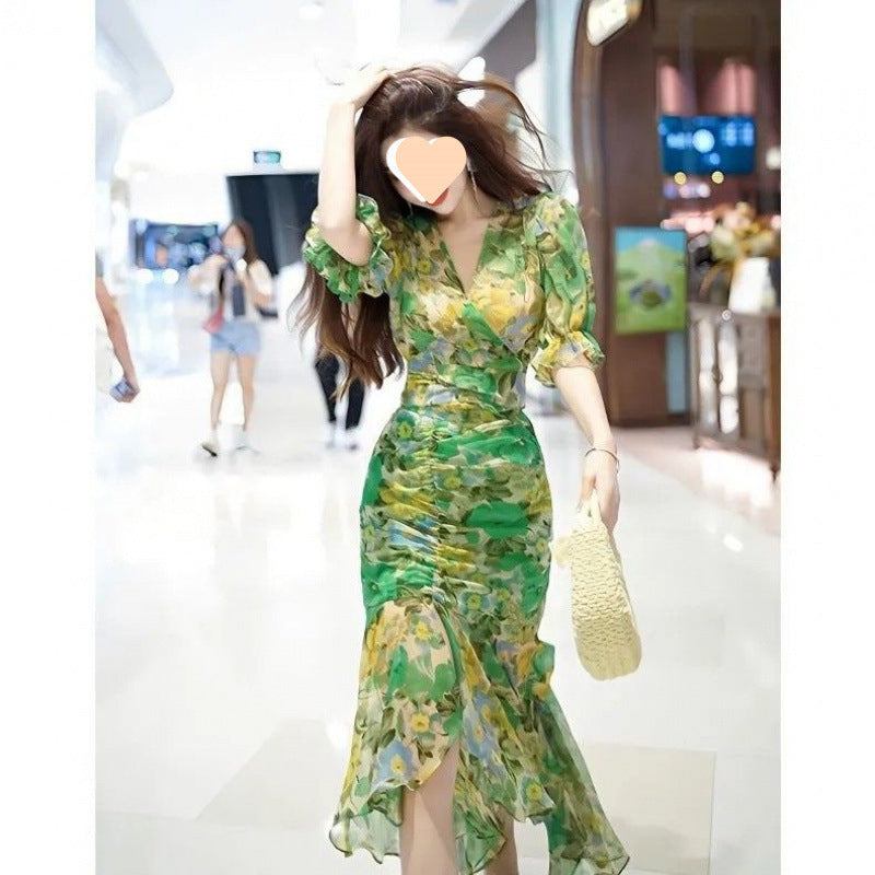 Stylish, Sophisticated, Flowy, Asymmetrical Chiffon Floral Dress
