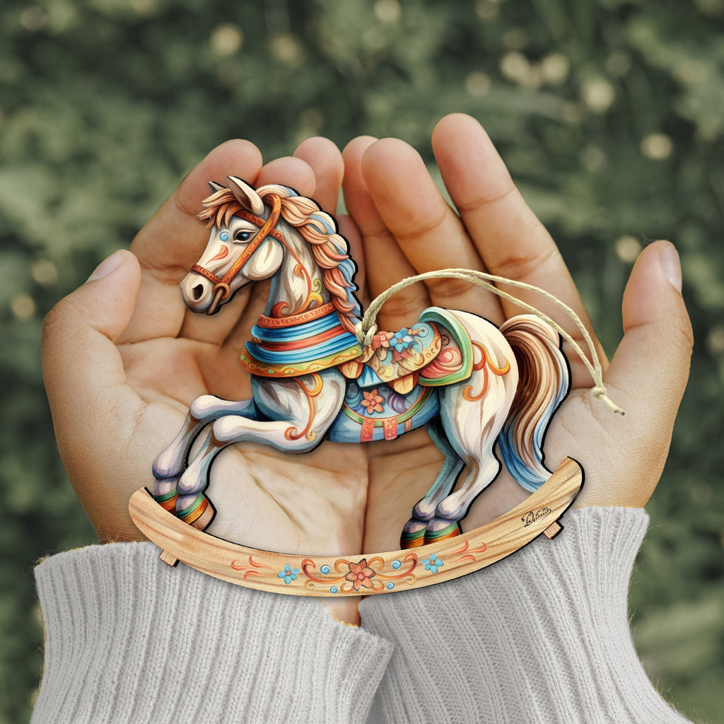 Rocking Horses Wooden Ornaments Set of 3 by G. Debrekht - Christmas Decor - 8100196S3
