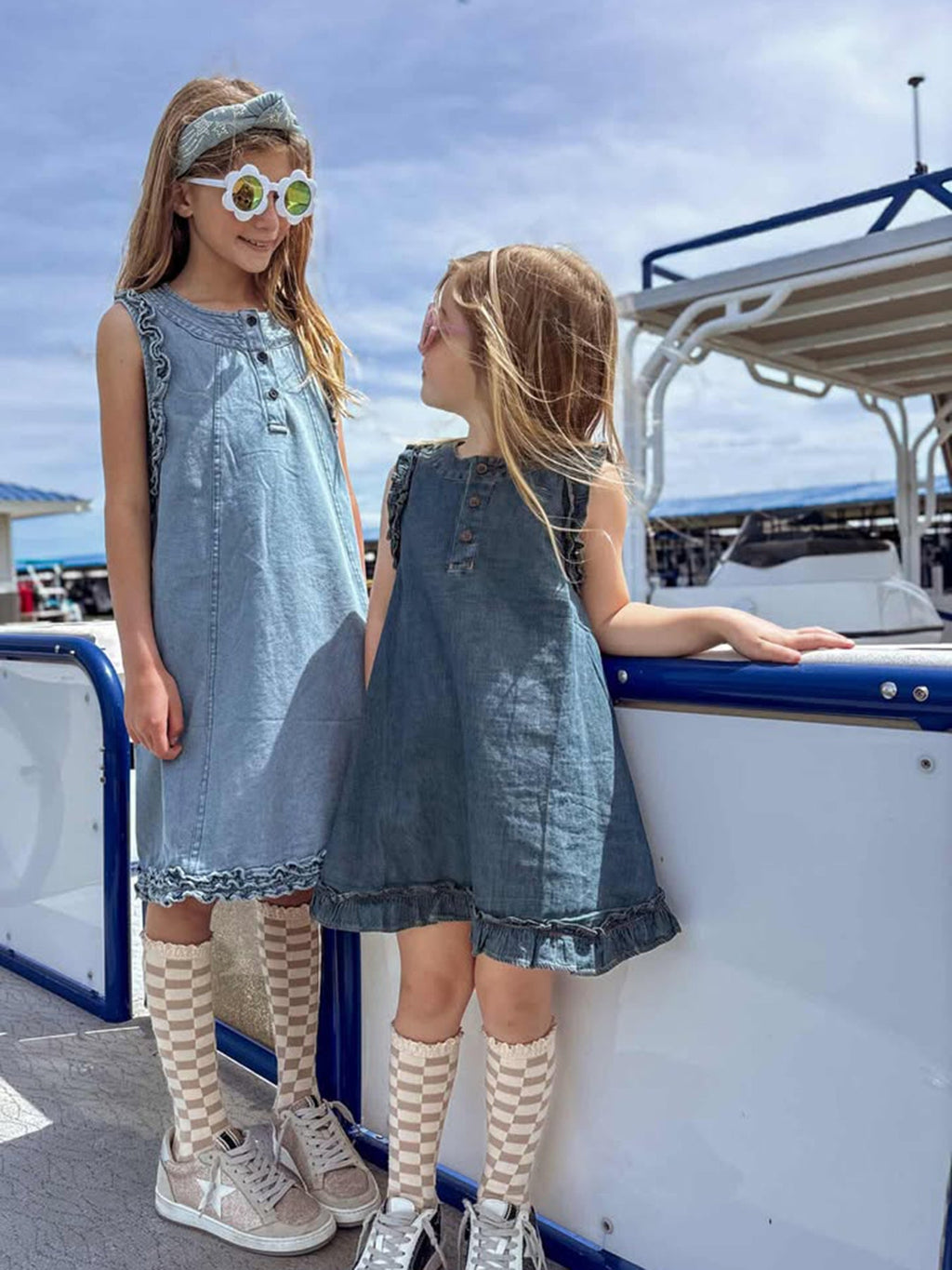 Vintage Denim Ruffle Girls Dress