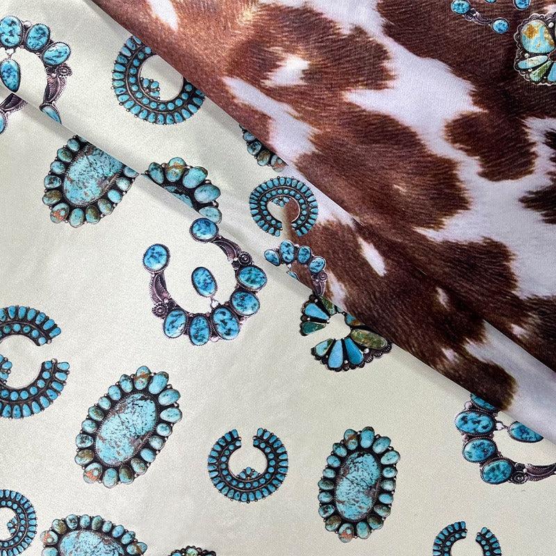 Turquoise Cow Pattern Western Scarf For Women Cowgirl Accessory