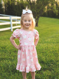 Farm Spring Chicken Print Girls Ruffle Dress