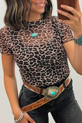 IN THE WILD ANIMAL PRINT MESH SHORT SLEEVE TOP