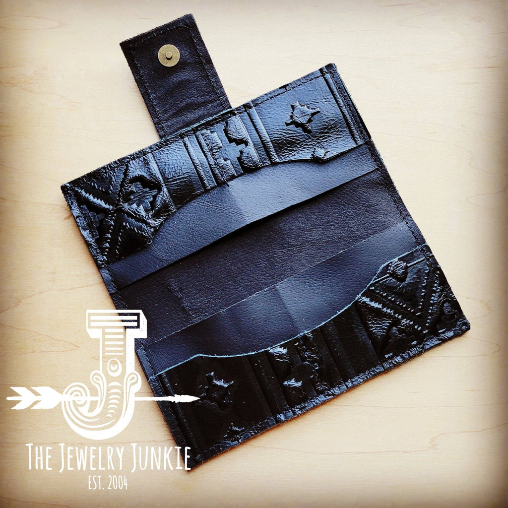 Embossed Leather Wallet in Black Navajo w/ Snap