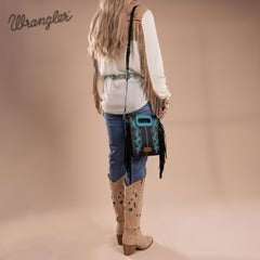 Wrangler Top Handle Boot Scroll Fringe Tote/Crossbody -Black
