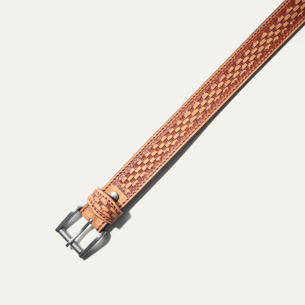 HAND-TOOLED BASKETWEAVE JEAN BELT