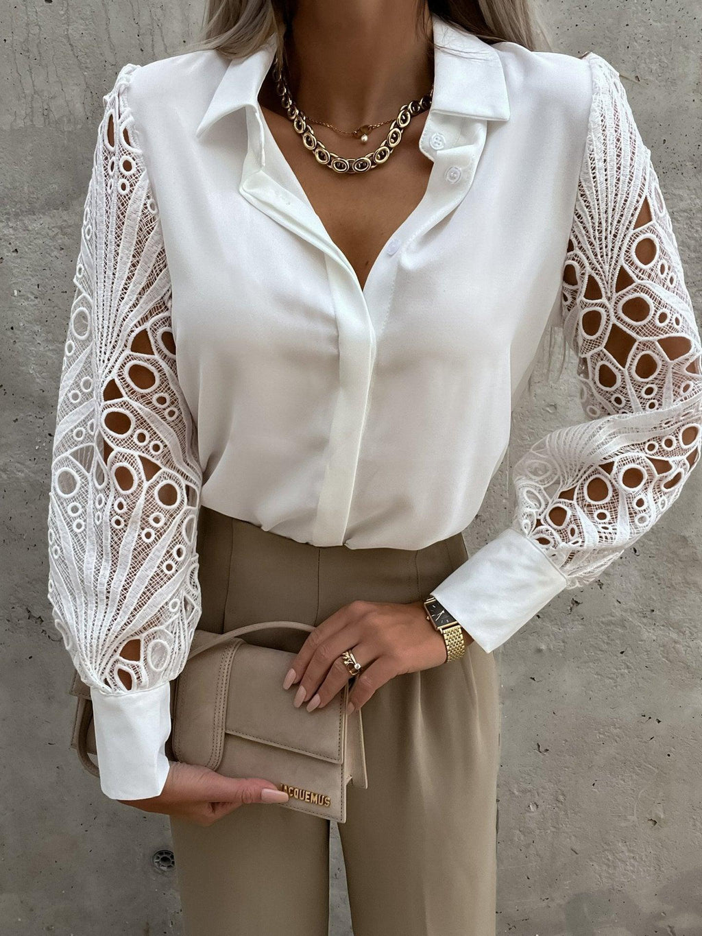 Luxe Lace Button Up Top Cotton Blouse With Lace Details Model LLBT01