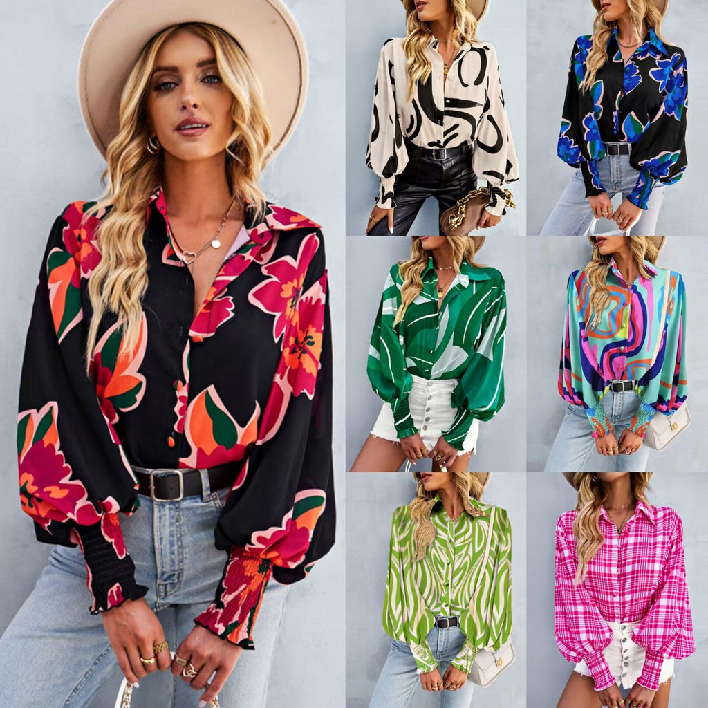 Boho Lantern Sleeve Top Relaxed Fit Casual Shirt for Women