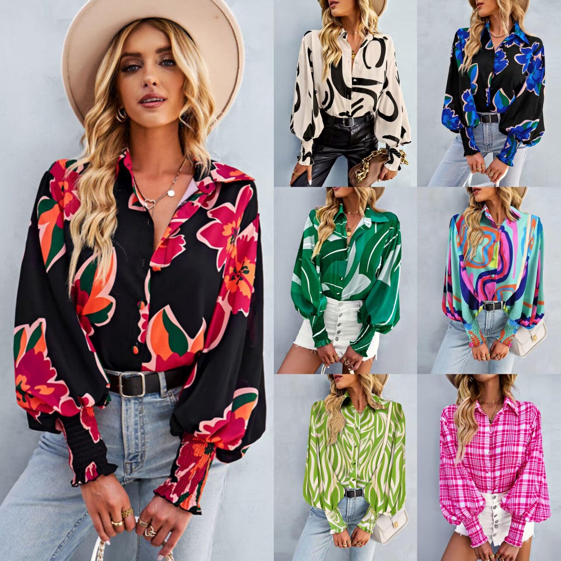 Boho Lantern Sleeve Top Relaxed Fit Casual Shirt for Women