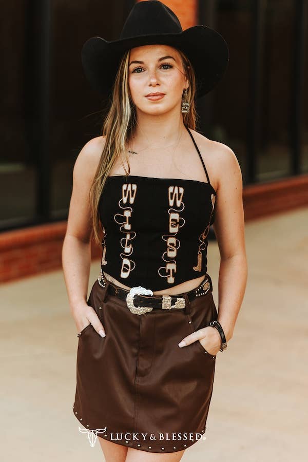 Wild West Patch Corset Halter Top
