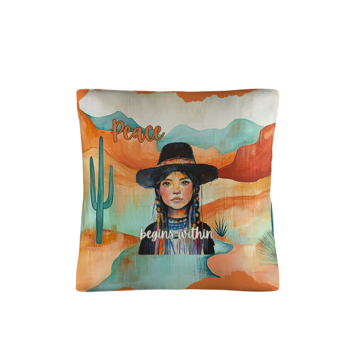 Baha Ranch Native Peace Begins Within Throw Pillow Case Made in America