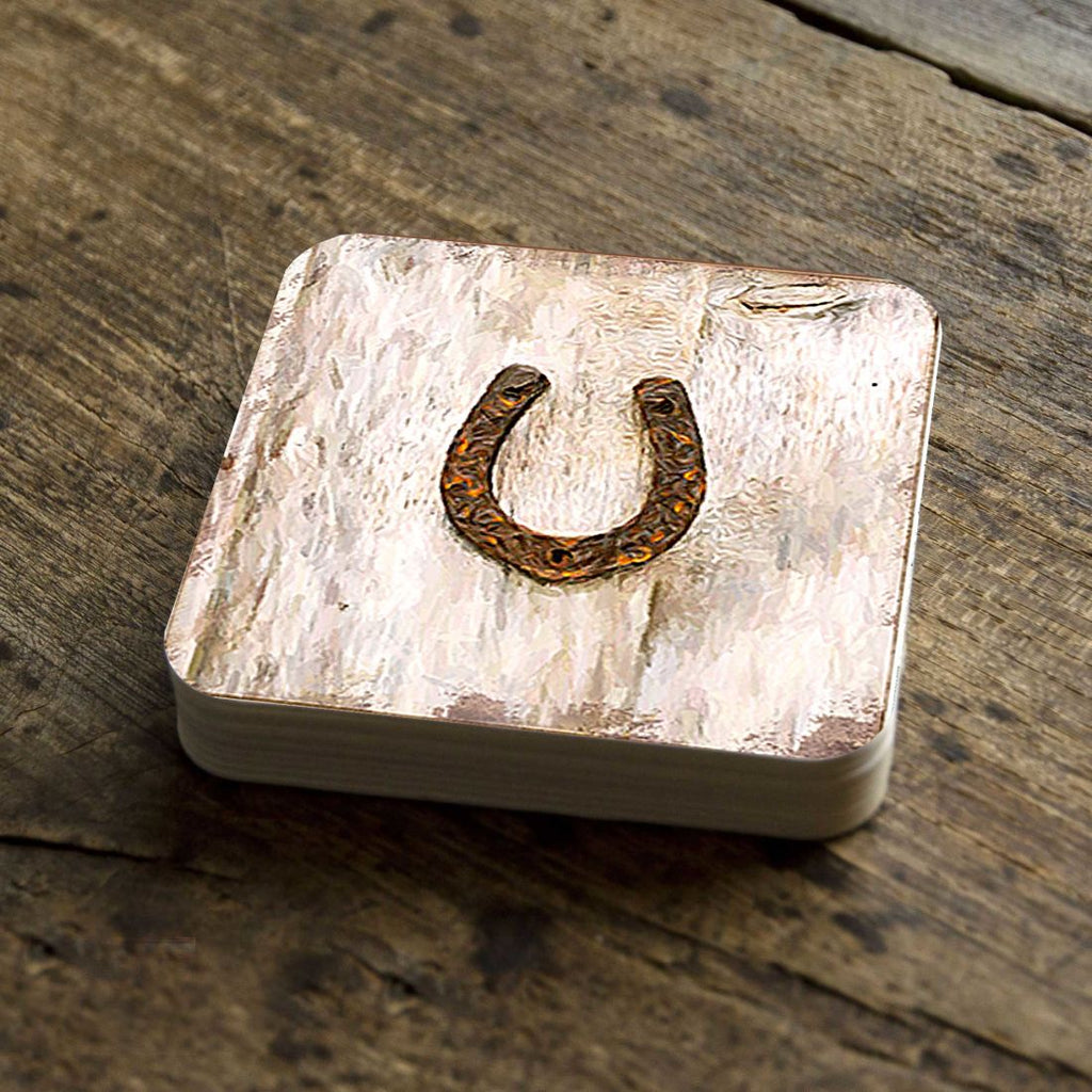 Horseshoe Art Wooden Cork Coasters Gift Set of 4 by Nature Wonders - Nature Wildlife Decor  - 8198622C-S4