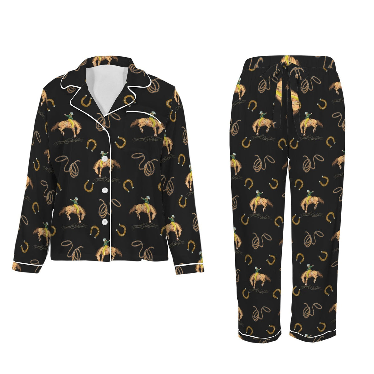 Baha Ranch All Cowboy Western Satin Long Pajamas