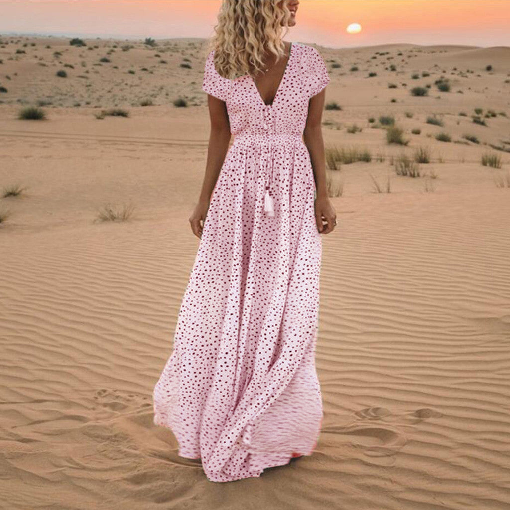 Sunset Dreams Polka Dot Boho Dress Casual Daywear Model 01