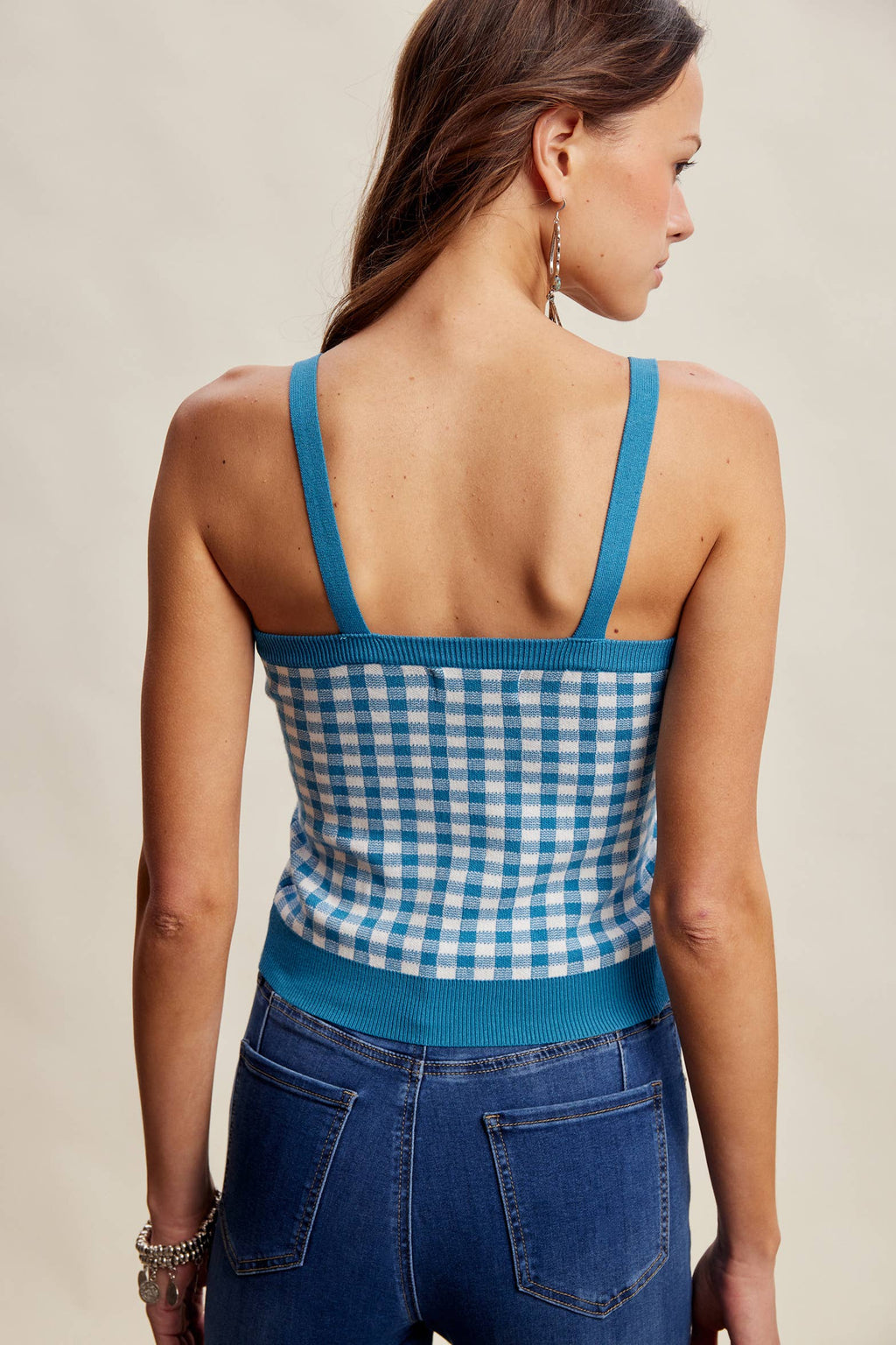 Gingham Knit Cami Tank Top
