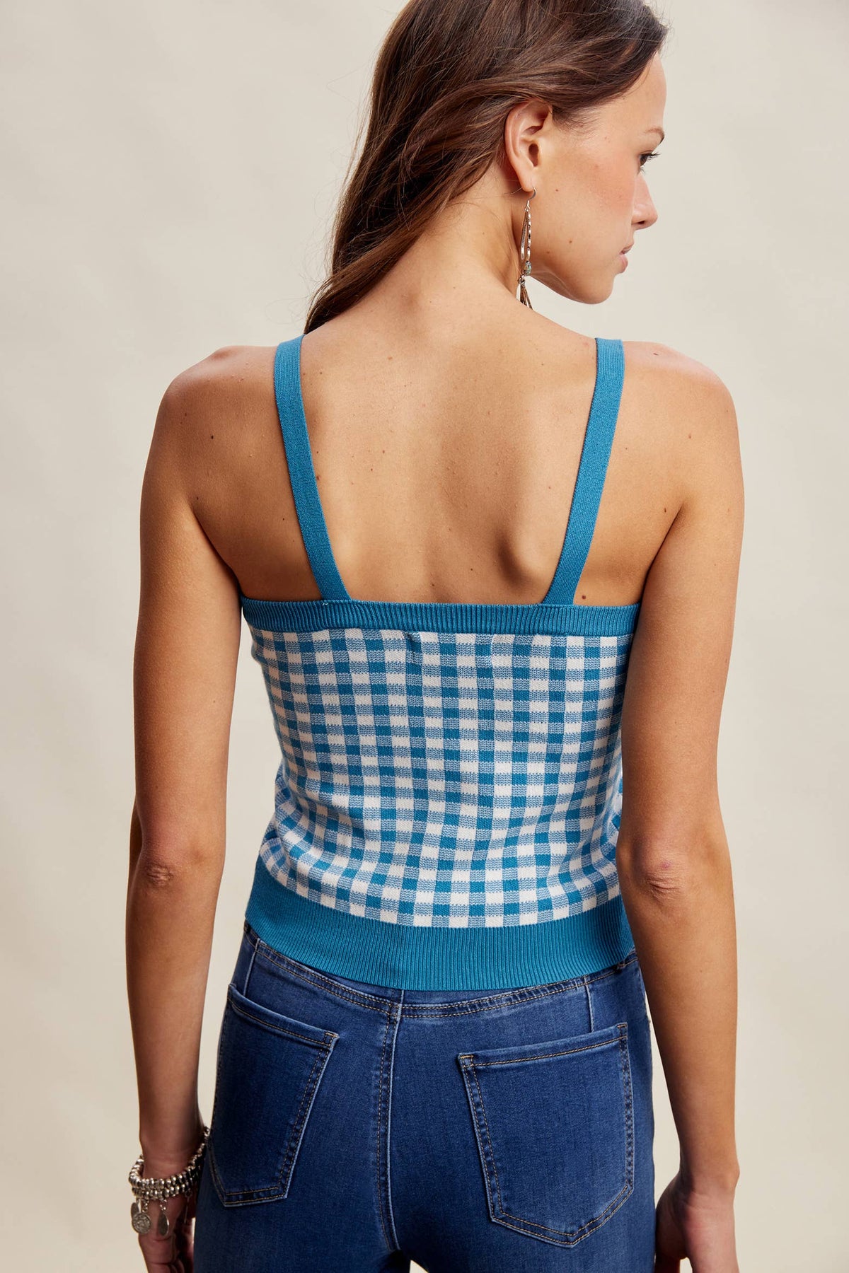 Gingham Knit Cami Tank Top